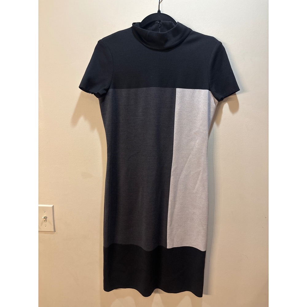 (READ) St John Collection Colorblock Knit Dress Black Grey Wool Blend Size 6